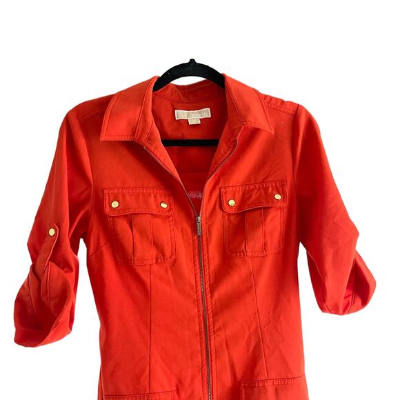 Michael Michael Kors Zip Up Shirt Dress Belted Orange Size Medium - Picture 4 of 10